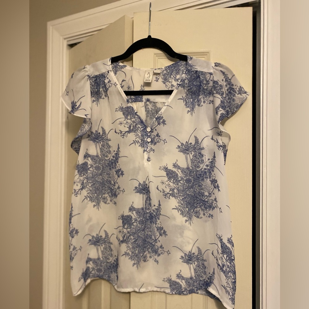 Joie Blue and White Patterned Blouse
